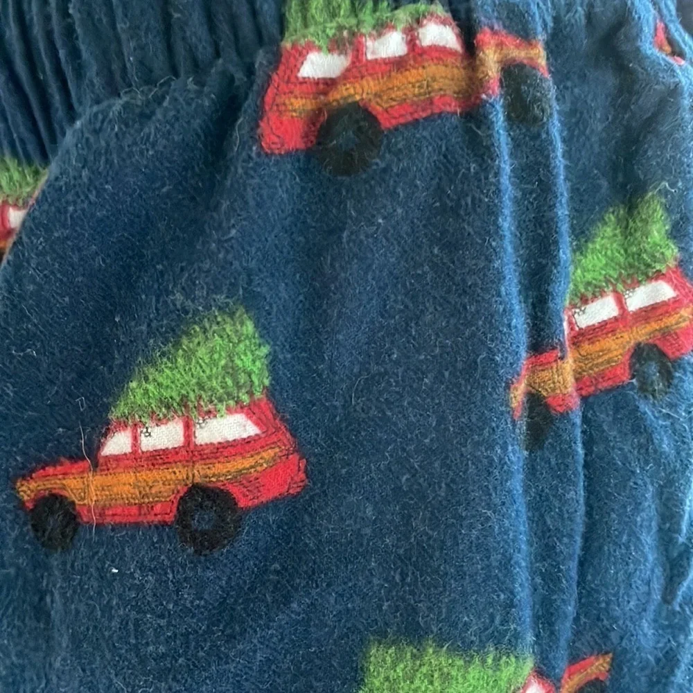 J. Crew Christmas pajama pants tree on wagon graphic